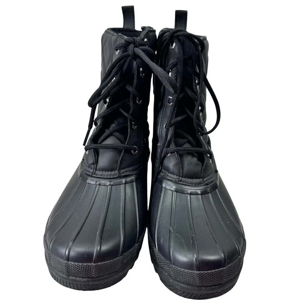Sperry Saltwater Duck Boots Womens 7 Black Quilted Waterproof Rain‎ STS83693